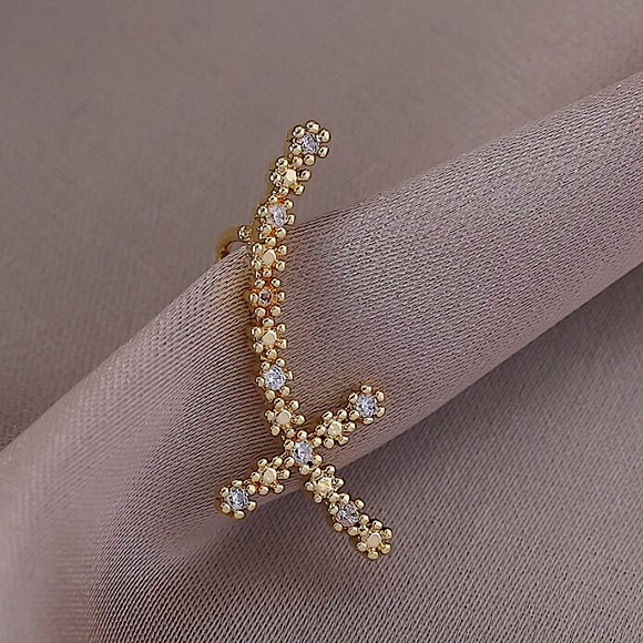 Gold Zircon Daisy Cross Ear Climber, Ear Jacket, Minimalist - Picture 5 of 6